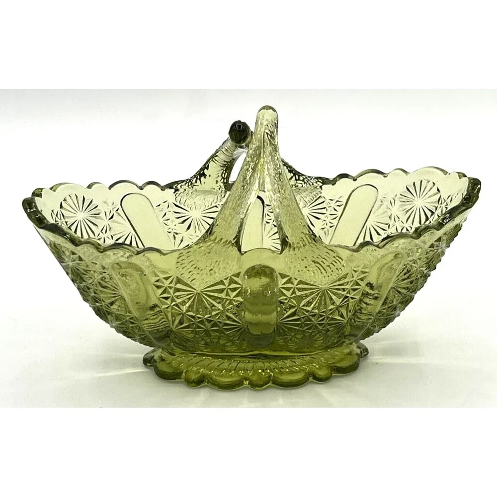 Fenton Art Glass Colonial Green Glass‎ Basket American Classic Twig Handle EUC